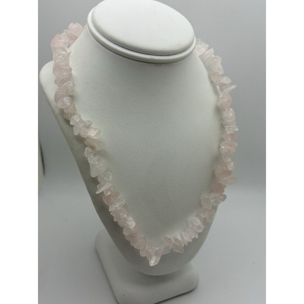 Rose Quartz?? Gemstone Nugget & Chip Necklace 13” White Light Pink